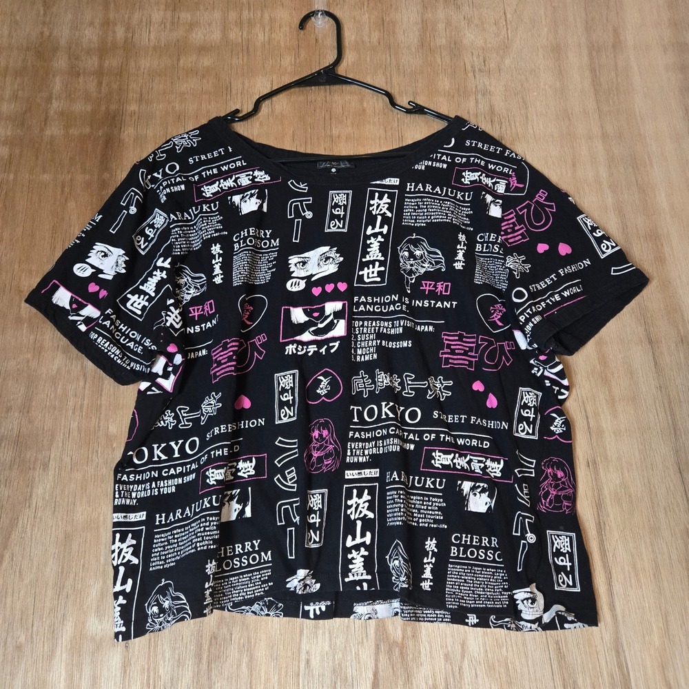 Harajuku Tokyo Street Fashion Kawaii Anime T-Shirt Black 2X Streetwear Cropped